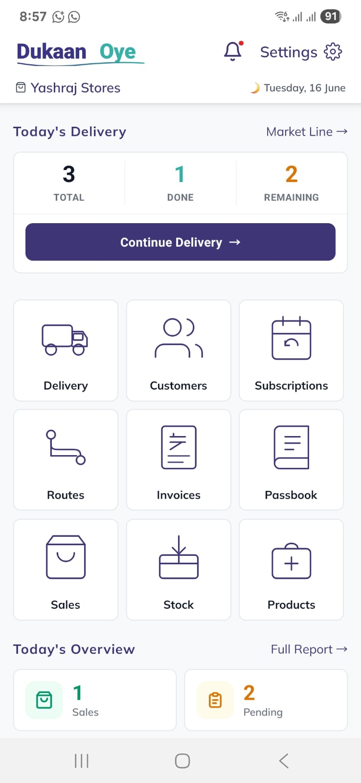 DailyTx dashboard — today's delivery